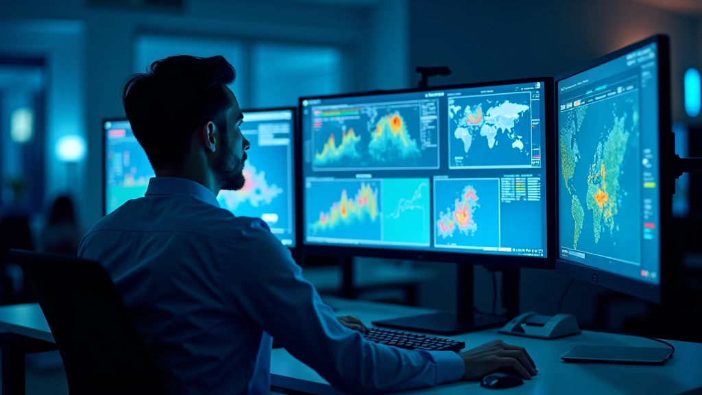Tehisintellekti visualiseeringut näitav arvutiekraan, kus näha prognoositavaid sademete mustri ja värvikooditud andmeid